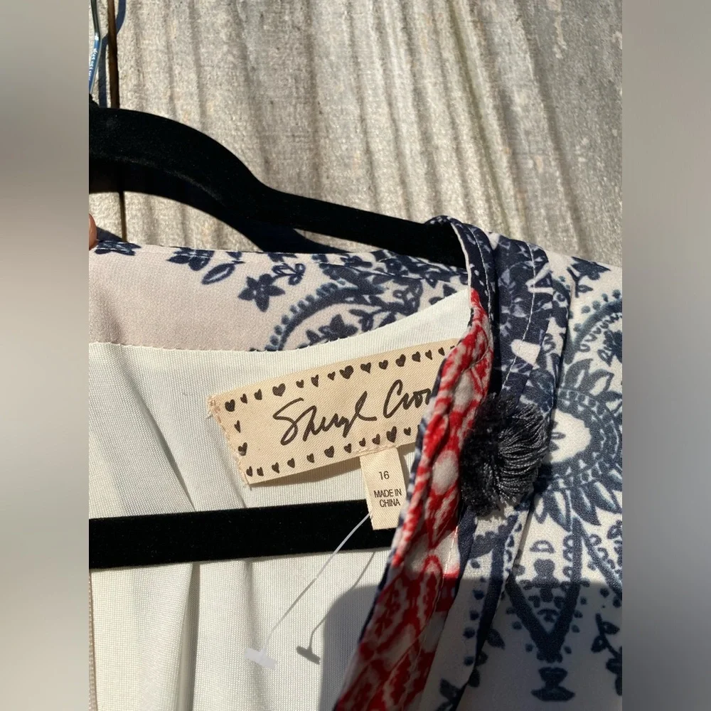 Boho Maxi Dress in Cream with Navy & Coral Accents